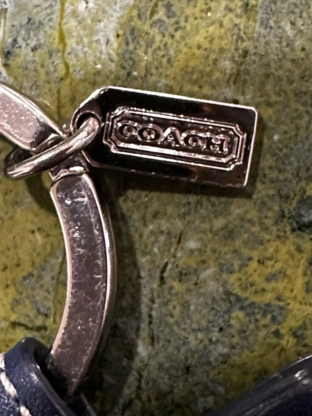 Coach Navy Leather 'Passport' Keychain with Gold Hardware - Picture 9 of 13